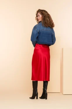 Rokken*Geisha Fashion Geisha Dames Satijnen Look Midi Rok 46513-10 rood