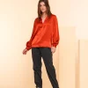 Tops & T-shirts*Geisha Fashion Geisha Dames Satin Top Met V-hals 43540-14 stone