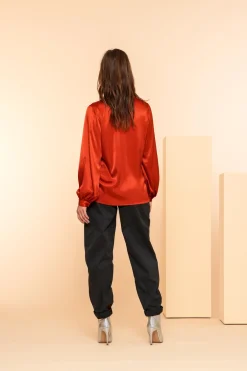 Tops & T-shirts*Geisha Fashion Geisha Dames Satin Top Met V-hals 43540-14 stone
