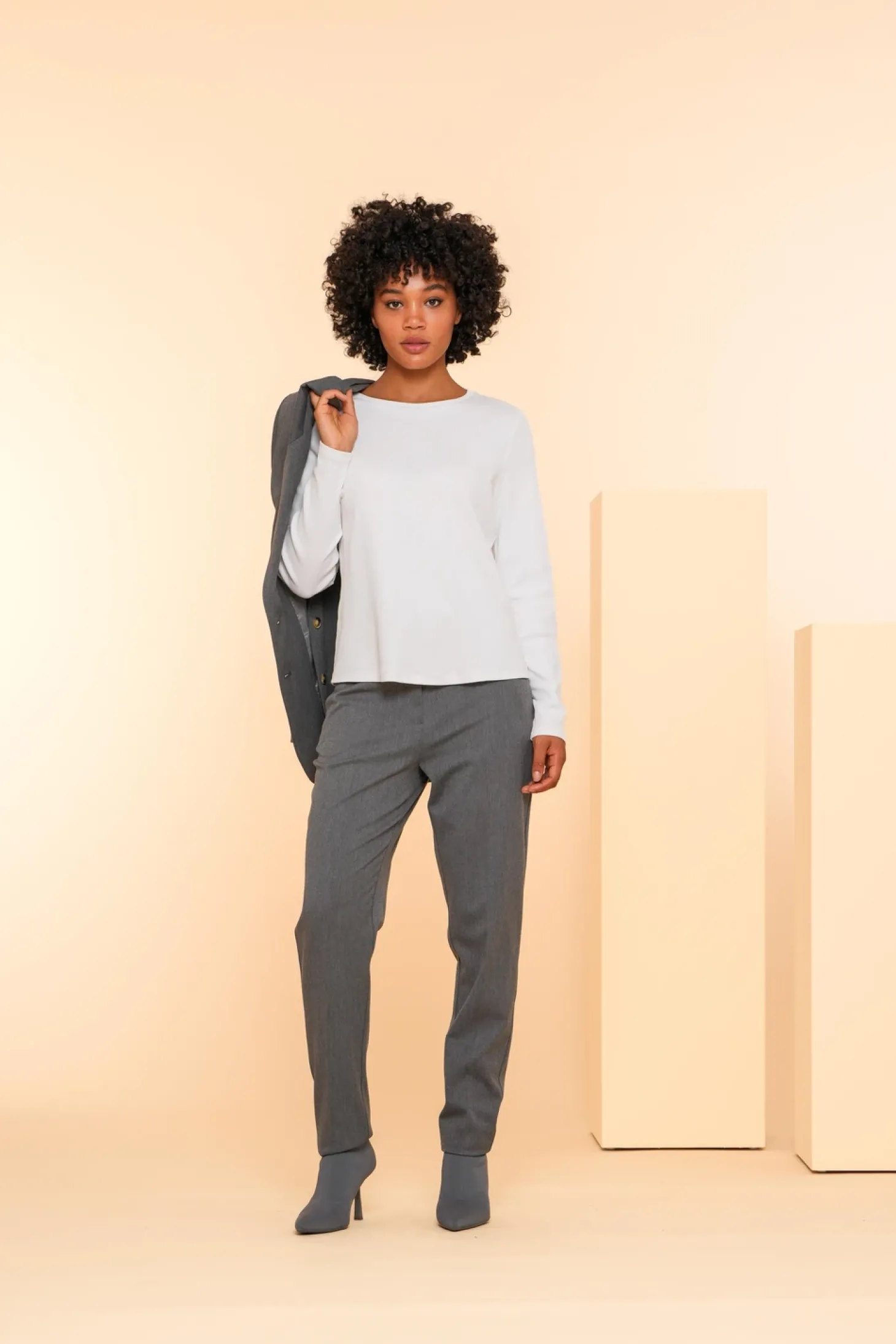 Broeken*Geisha Fashion Geisha Dames Slim Fit Tailord Melange Pantalon 41639-32 grey melange