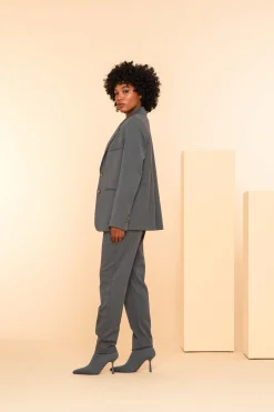 Broeken*Geisha Fashion Geisha Dames Slim Fit Tailord Melange Pantalon 41639-32 grey melange