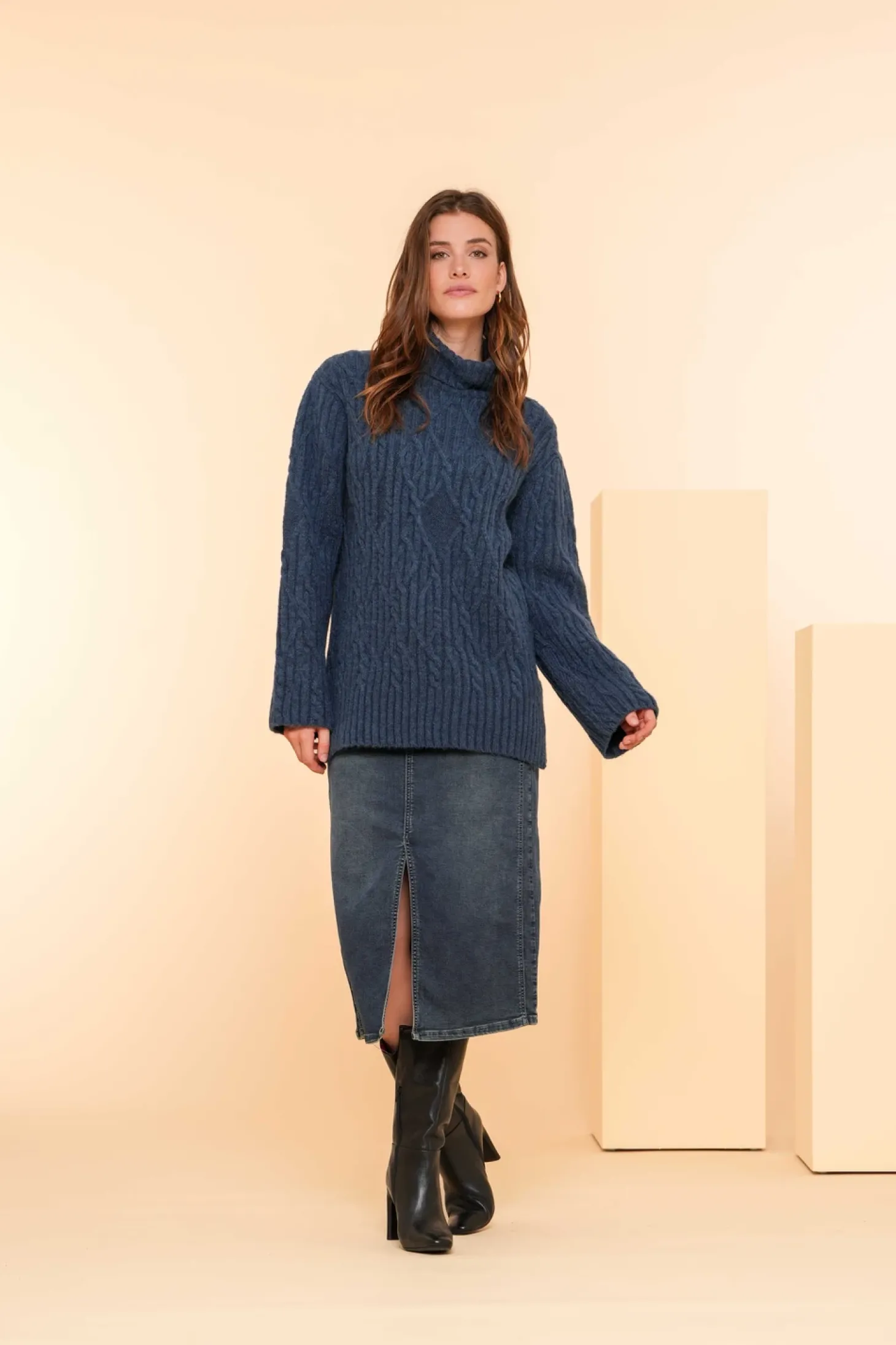 Rokken*Geisha Fashion Geisha Dames Spijkerrok Met Split En Ceintuur 46510-10 mid blue denim