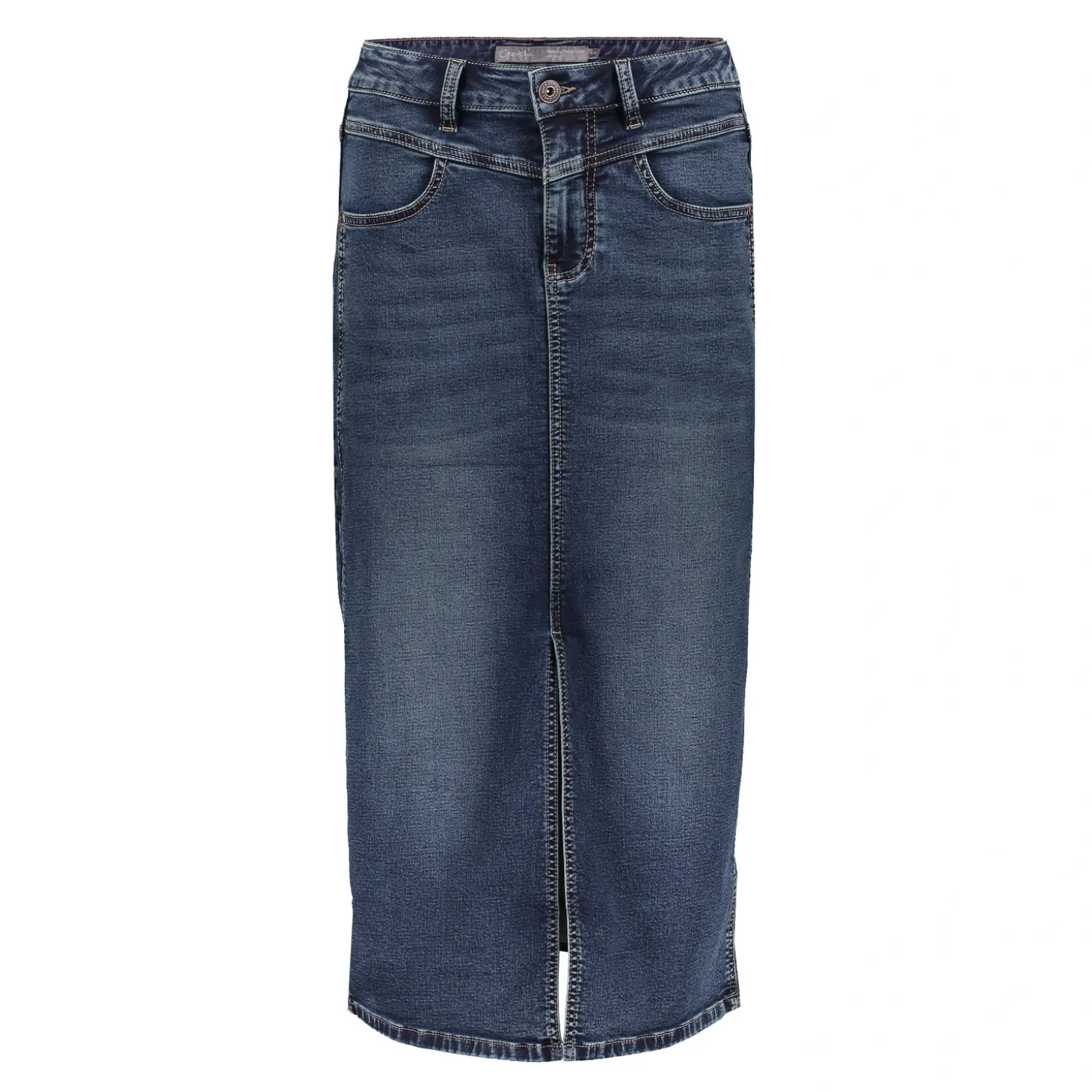 Rokken*Geisha Fashion Geisha Dames Spijkerrok Met Split En Ceintuur 46510-10 mid blue denim
