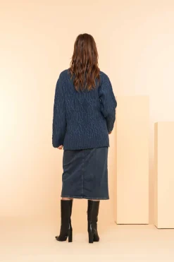 Rokken*Geisha Fashion Geisha Dames Spijkerrok Met Split En Ceintuur 46510-10 mid blue denim