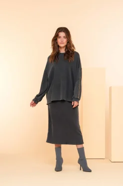 Truien & Vesten*Geisha Fashion Geisha Dames Sweat Boxy Trui 43500-10 anthracite