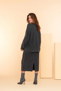 Truien & Vesten*Geisha Fashion Geisha Dames Sweat Boxy Trui 43500-10 anthracite