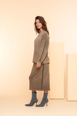 Rokken*Geisha Fashion Geisha Dames Sweat Midi Skirt 46506-10 sand