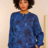 Tops & T-shirts*Geisha Fashion Geisha Dames Top Met Allover Print 43681-20 blue