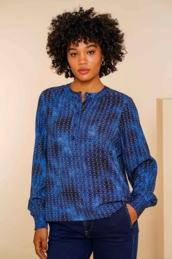 Tops & T-shirts*Geisha Fashion Geisha Dames Top Met Allover Print 43681-20 blue