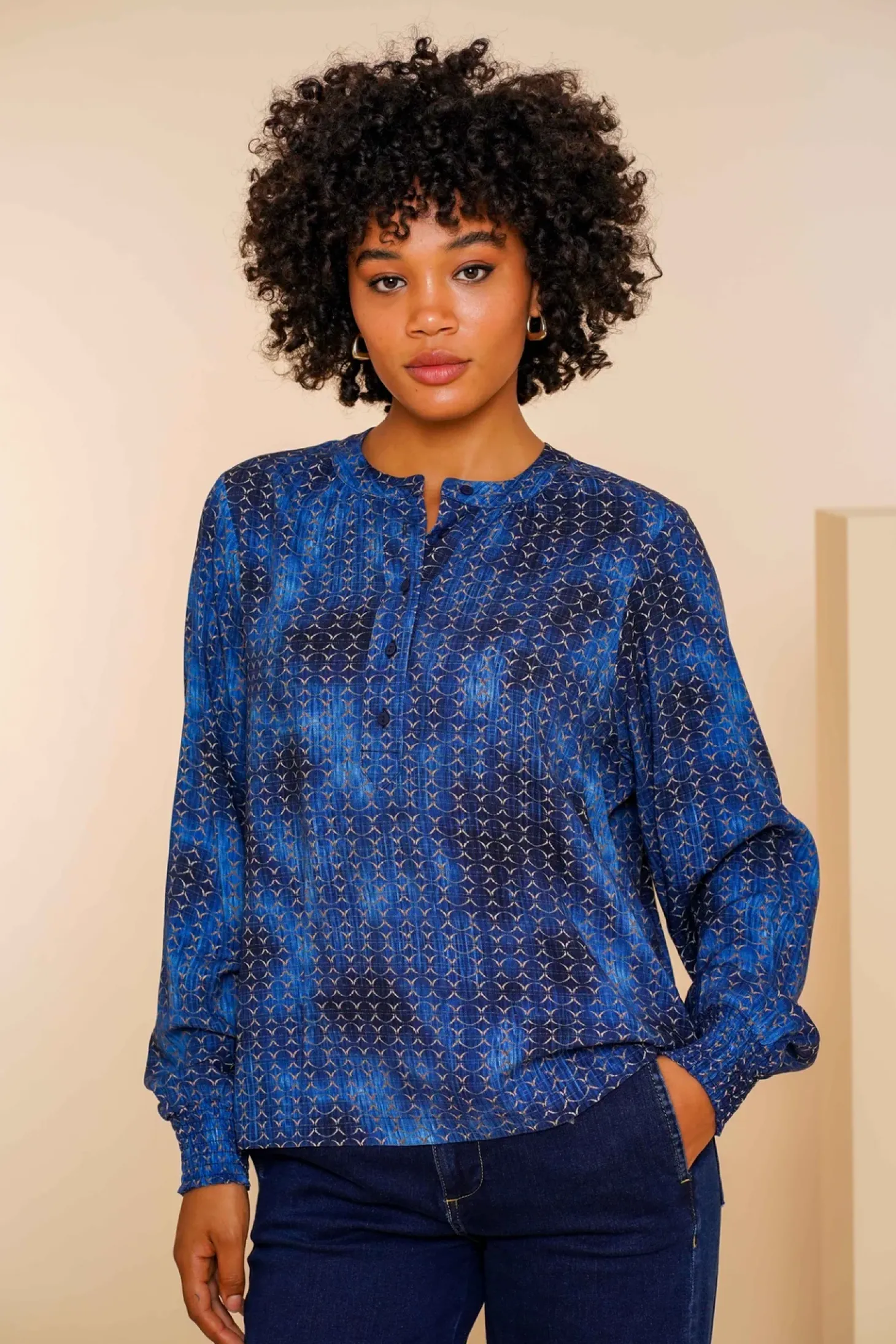 Tops & T-shirts*Geisha Fashion Geisha Dames Top Met Allover Print 43681-20 blue