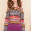 Tops & T-shirts*Geisha Fashion Geisha Dames Top Met Grafische Lurex Streepprint 42660-20 fuchsia