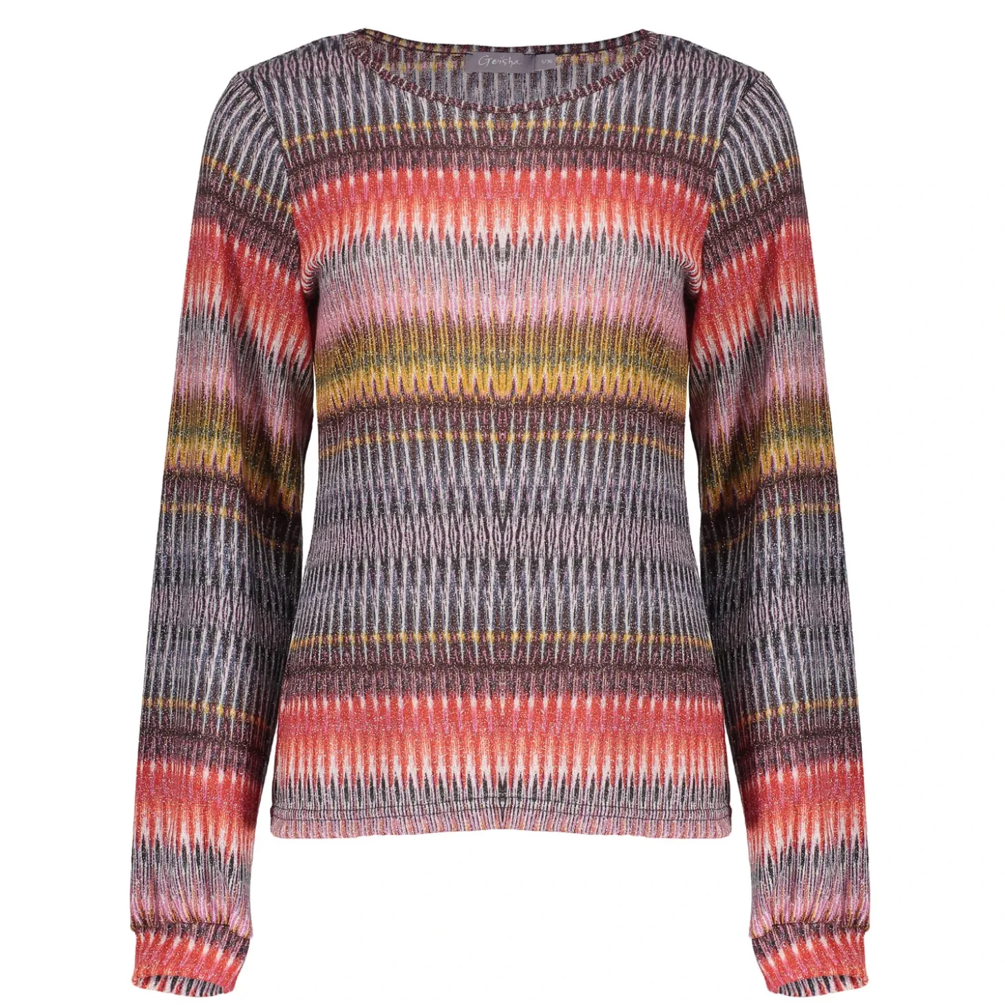 Tops & T-shirts*Geisha Fashion Geisha Dames Top Met Grafische Lurex Streepprint 42660-20 fuchsia