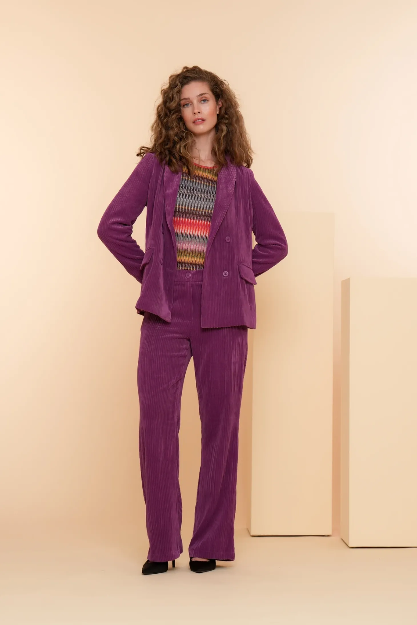 Tops & T-shirts*Geisha Fashion Geisha Dames Top Met Grafische Lurex Streepprint 42660-20 fuchsia