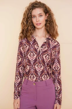 Tops & T-shirts*Geisha Fashion Geisha Dames Top Met Ikat Print 42542-60 mauve