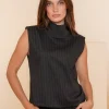 Tops & T-shirts*Geisha Fashion Geisha Dames Top Met Pinstripe 43675-20 zwart