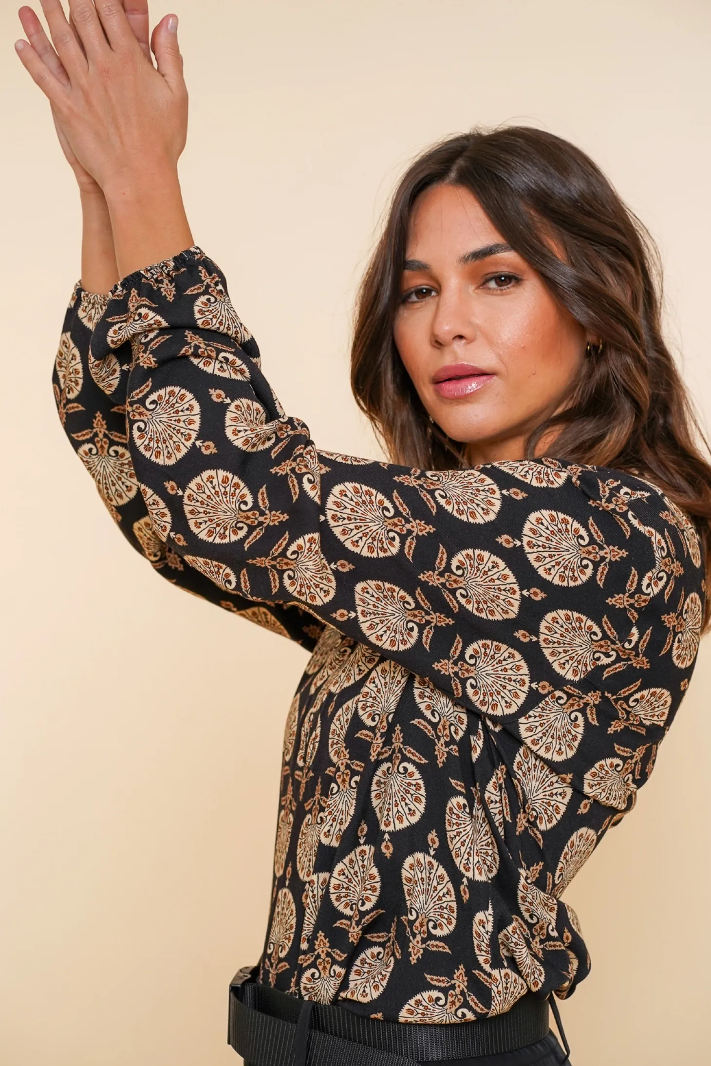 Tops & T-shirts*Geisha Fashion Geisha Dames Top Met Print 43561-70 zwart