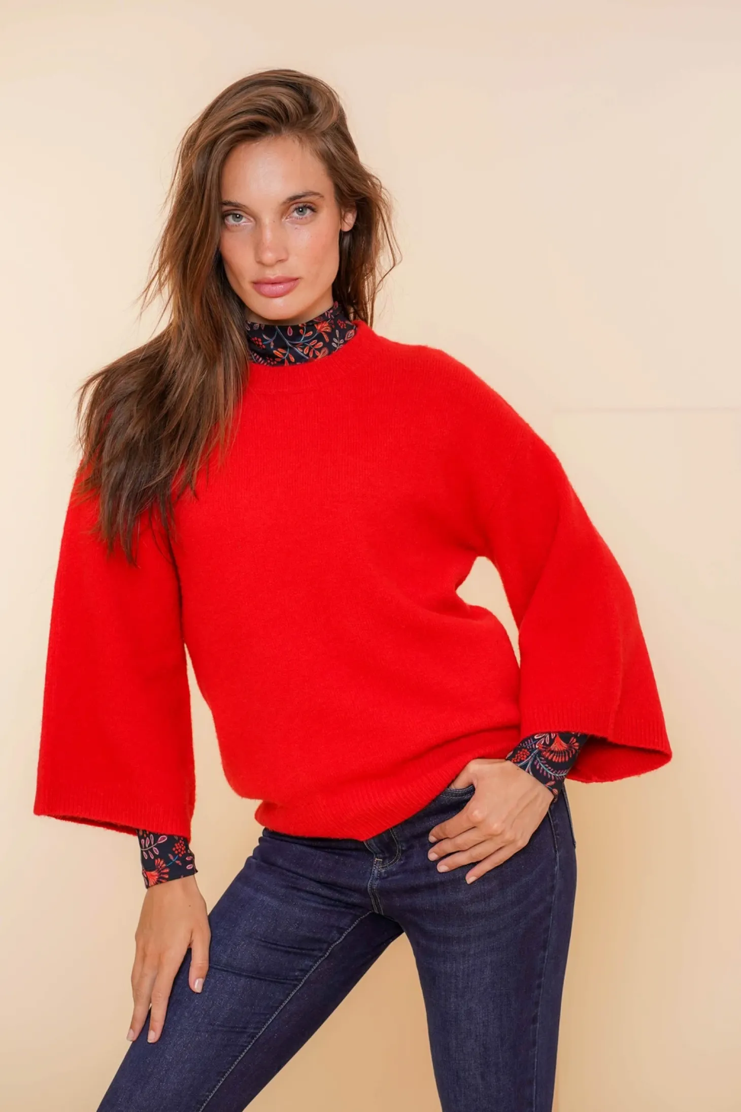 Truien & Vesten*Geisha Fashion Geisha Dames Trui Met Ronde Halslijn 44561-14 rood