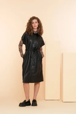 Jurken & Jumpsuits*Geisha Fashion Geisha Dames Vegan Leather Look Shirtdress 47503-10 zwart