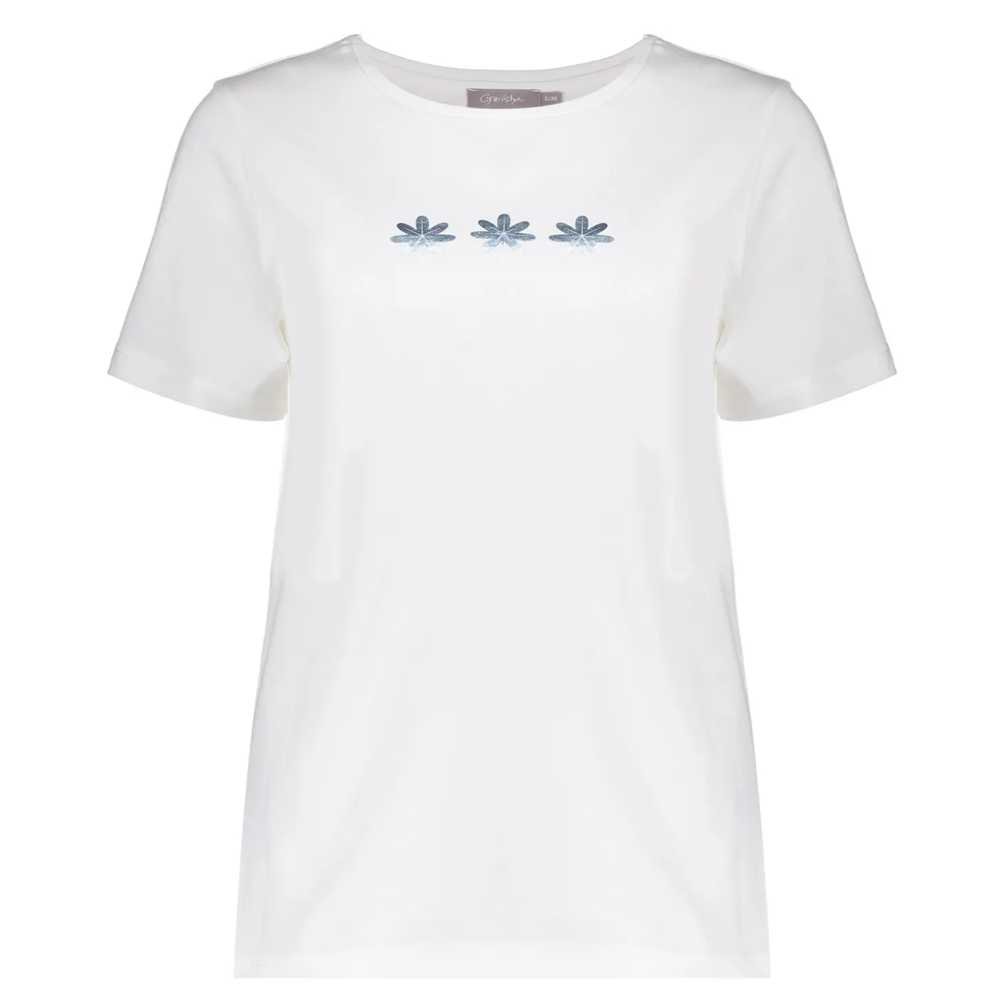 Tops & T-shirts*Geisha Fashion Geisha Dames T-shirt Met Foil Flowers 42638-24 wit