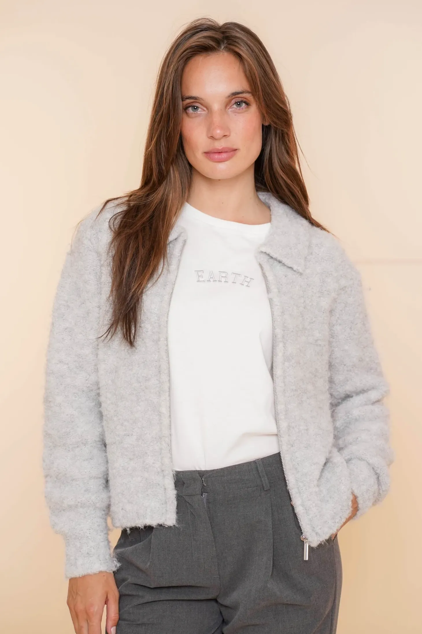 Jasjes & Blazers | Truien & Vesten*Geisha Fashion Geisha Dames Wollen Binnenjasje 44538-29 light grey