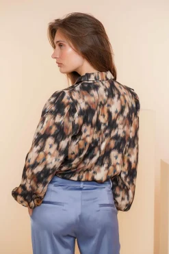 Blouses*Geisha Fashion Geisha Dames Zijdezachte Blouse Met Print 43672-20 sand