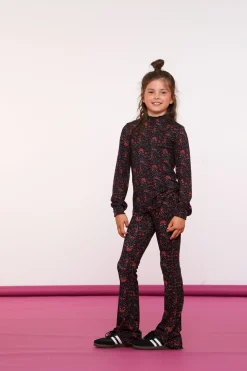 Broeken*Geisha Fashion Geisha Girls Flare Broek Met Bloemenprint 41579K-60 navy