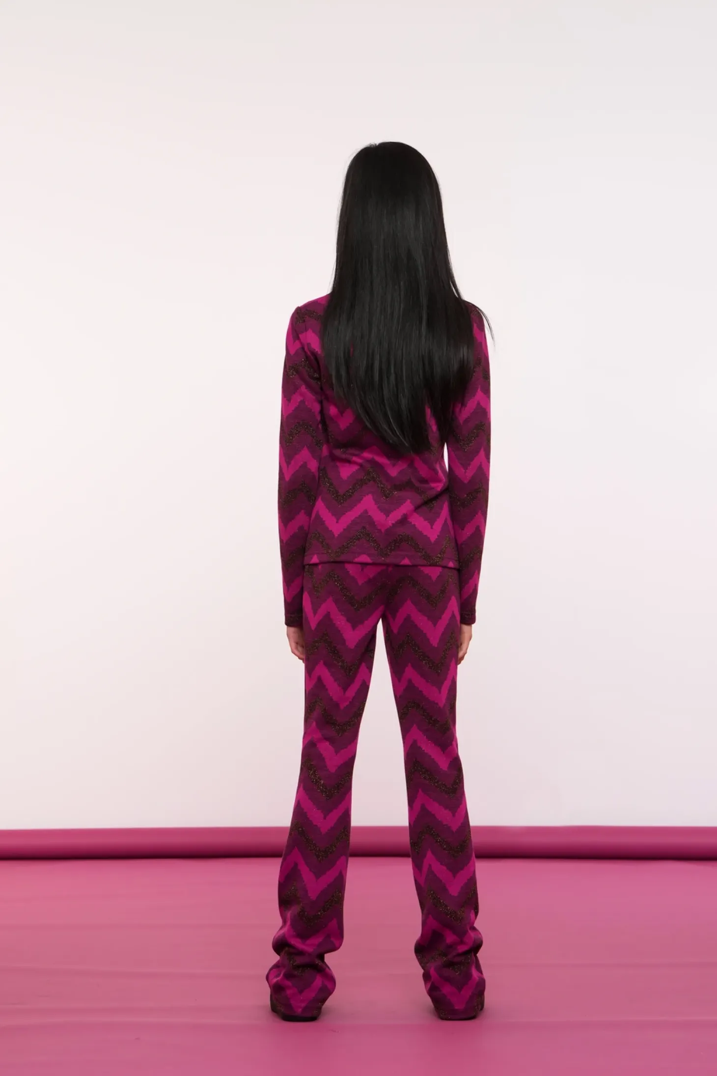 Broeken*Geisha Fashion Geisha Girls Flare Broek Met Zigzag Print 41668K-20 fuchsia