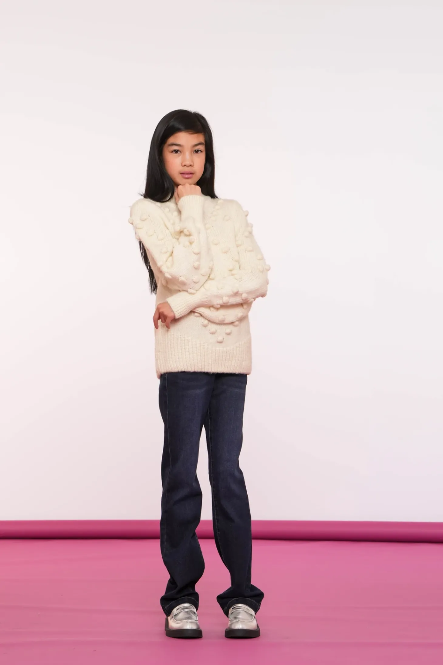 Truien & Vesten*Geisha Fashion Geisha Girls Gebreide Trui Met Pompons 44554K-23 off-white