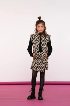 Truien & Vesten*Geisha Fashion Geisha Girls Gilet Met Ikat Print 45585K-21 zwart