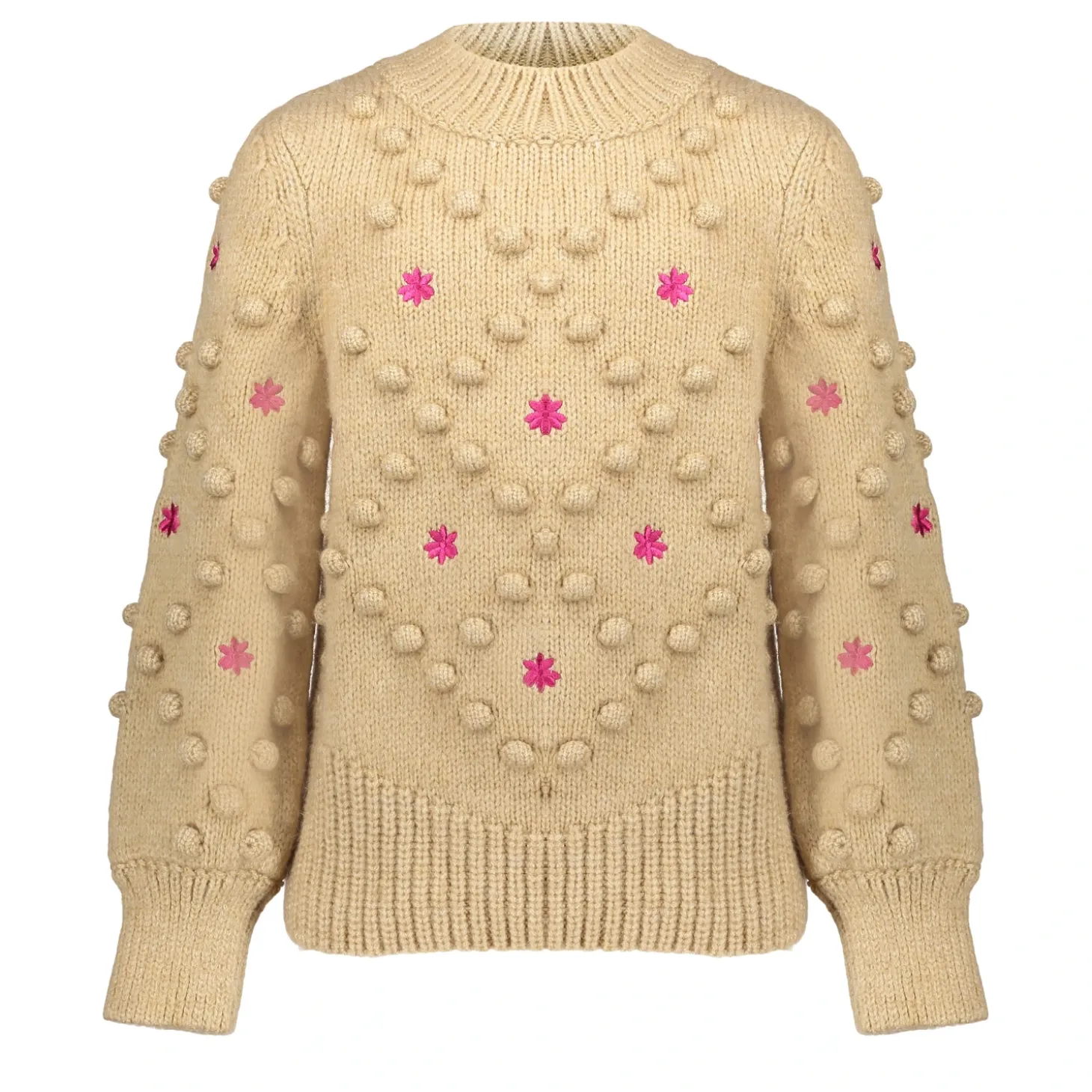 Truien & Vesten*Geisha Fashion Geisha Girls Kleurrijke Gebreide Trui Met Pompons 44550K-23 sand