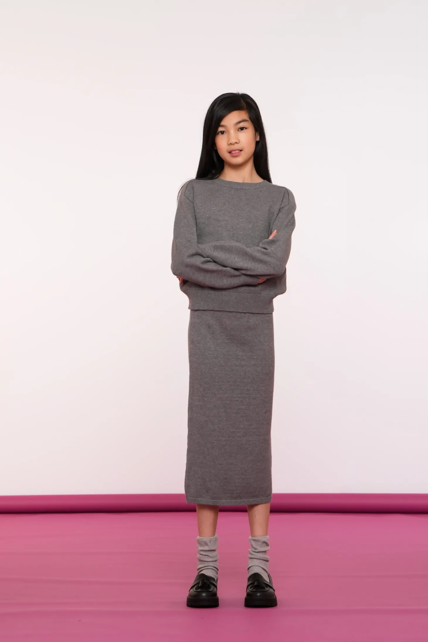 Rokken*Geisha Fashion Geisha Girls Ribgebreide Midi Rok 46524K-10 grey melange