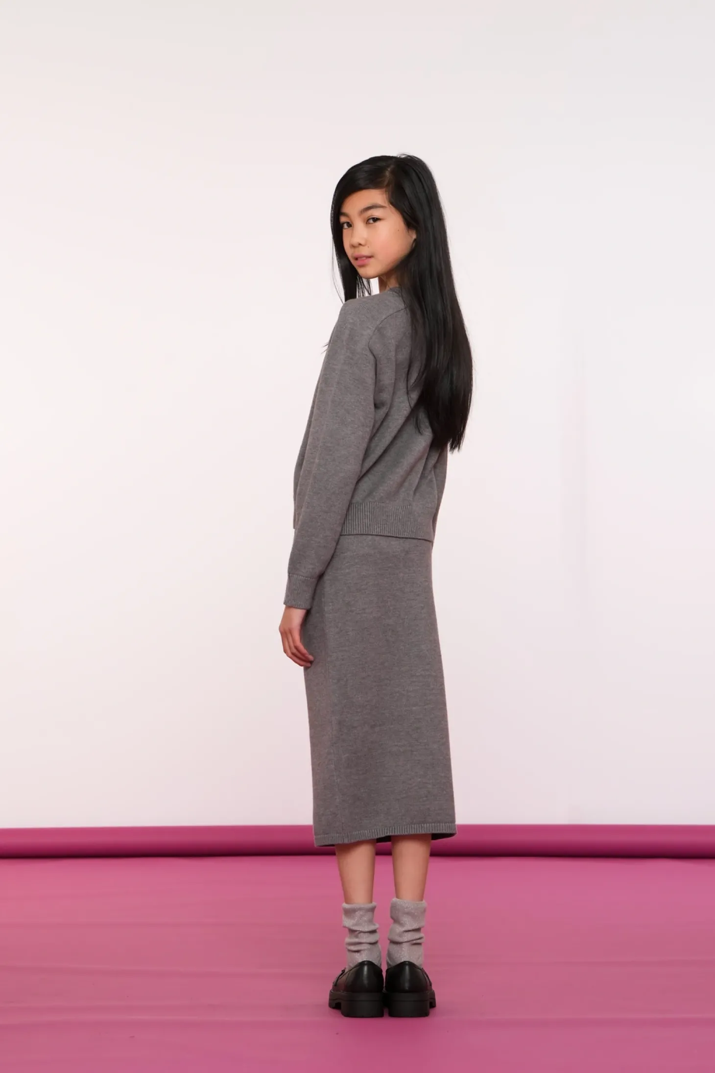 Rokken*Geisha Fashion Geisha Girls Ribgebreide Midi Rok 46524K-10 grey melange