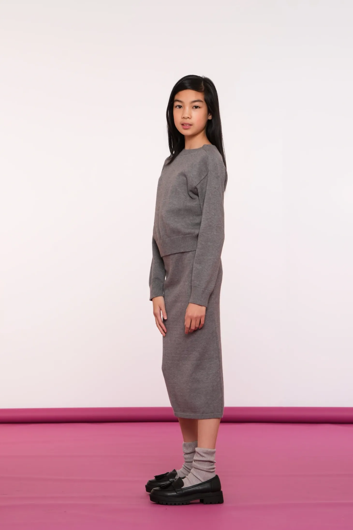 Rokken*Geisha Fashion Geisha Girls Ribgebreide Midi Rok 46524K-10 grey melange
