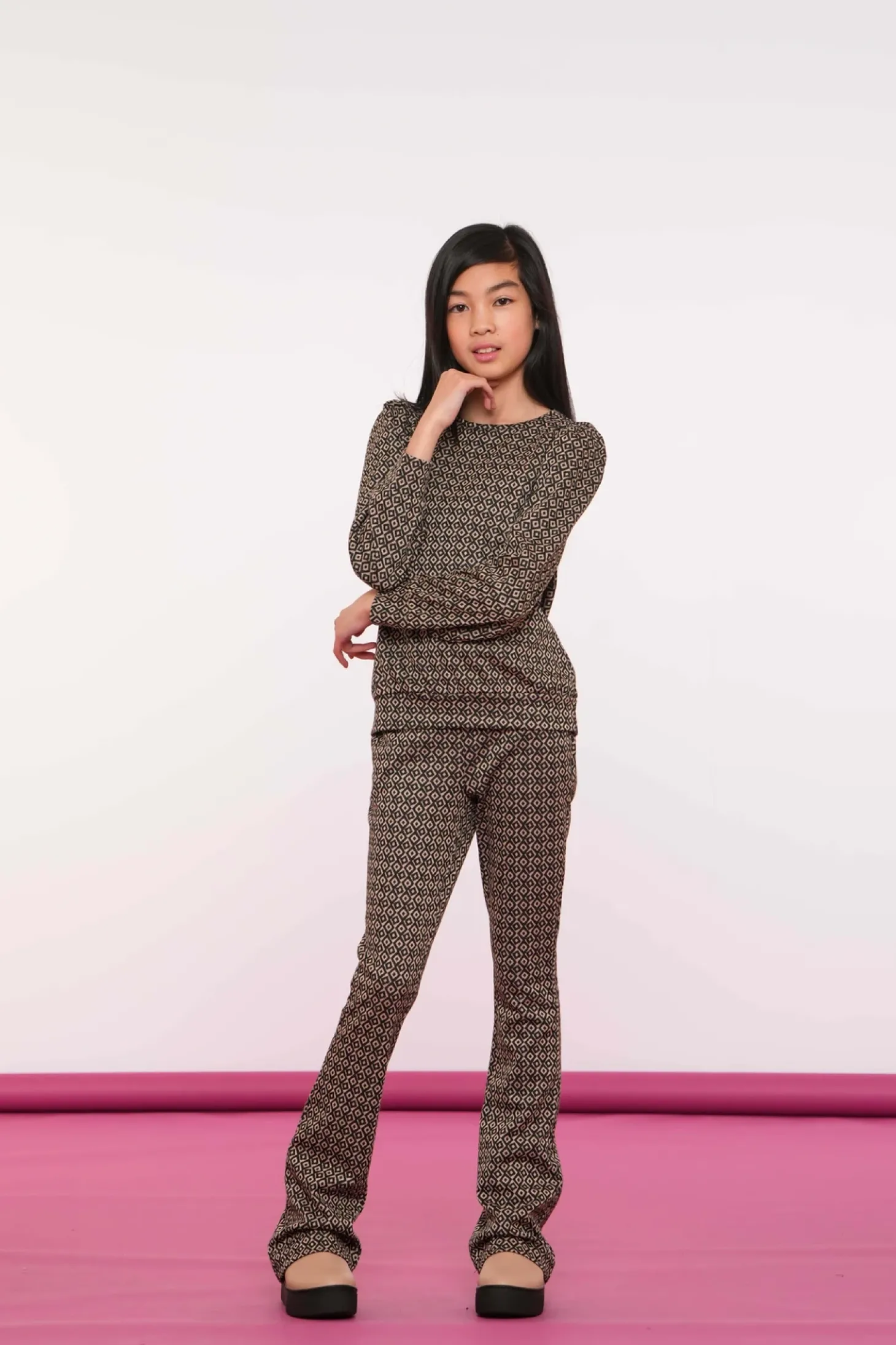 Tops & T-shirts*Geisha Fashion Geisha Girls Top Met Jacquard Print 42525K-70 zwart