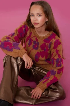 Truien & Vesten*Geisha Fashion Geisha Girls Trui Met Geborduurde Bloemenprint 44592K-43 sand
